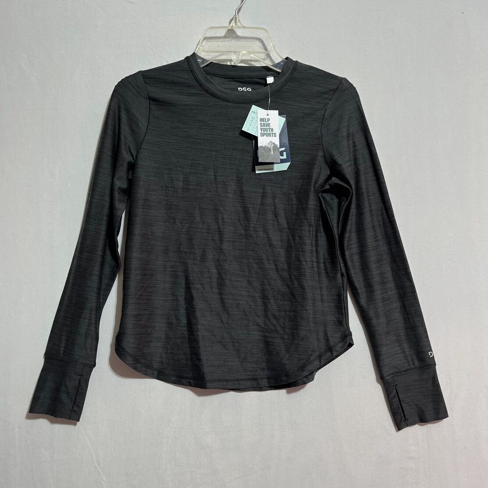 DSG Shirt Girls Small Heather Black Stretch Performance Long Sleeve‎ Crew Neck